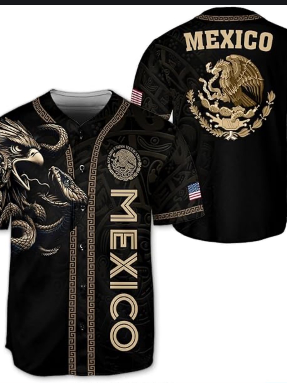 Men’s Mexico Black & Gold Athletic Button-Up Jersey Shirt